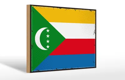 Produktbild von Holzschild Flagge der Komoren 30x20cm Retro Flag Comoros