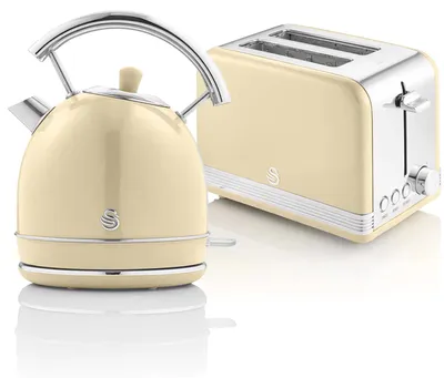Retro-Set: Wasserkocher 1,8 l & 2-Scheiben-Toaster, Creme