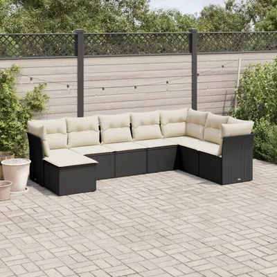Produktbild von 8-tlg. Garten-Sofagarnitur - mit Kissen Schwarz Poly Rattan - Gartenmöbelset 3249885