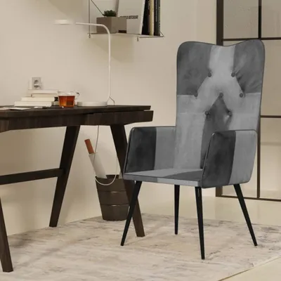 Produktbild von The Living Store Ohrensessel Grau Echtleder