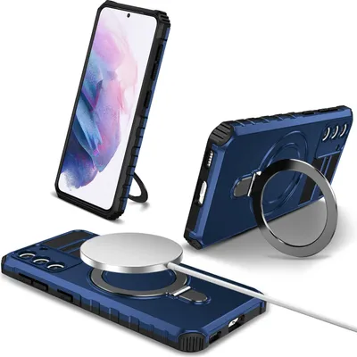 Produktbild von Für Samsung Galaxy S21 Hülle Magsafe Magnetisch Ring Ständer Schutzhülle, Dual Layer Handyhülle Blau