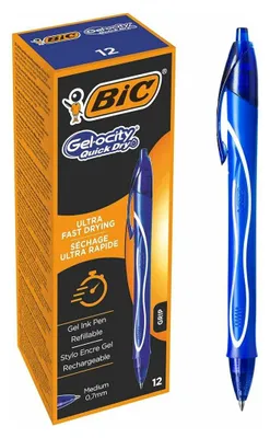 Obrázok produktu pre BIC Gel-ocity Quick Dry, Klip, Zasúvacie pero so sponou, Doplňovacie, Modrá, 12 kusov, Stredná