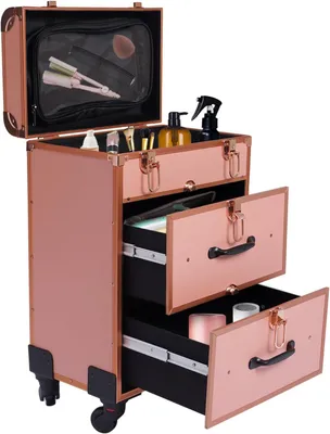 Produktbild von Kosmetiktrolley – Make-up-Koffer – Für den professionellen Einsatz – Große Kapazität – 40 x 29 x 63 cm – Goldfarben