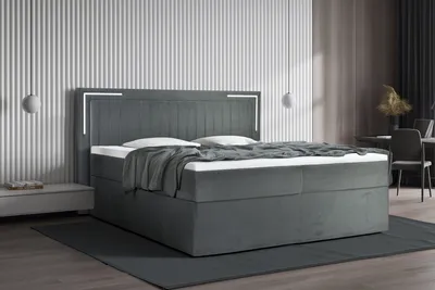 Produktbild von Polsterbett 180 x 200 cm mit Bettkasten und Matratze, Bonellmatratze H3, USB-Port, LED Beleuchtung, Graphit Noto