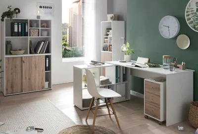 Produktbild von Büromöbel Komplett Set BRAGA-80 in weiß mit Wildeiche Nb.