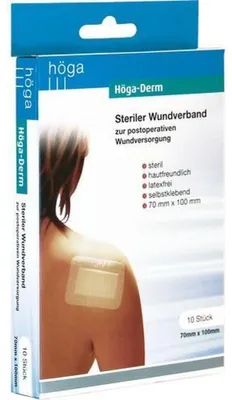 Productafbeelding van Höga-Derm steriele wondverbanden voor de nazorg van operatiewonden, afmetingen 100 mm x 70 mm, 10 pleisters