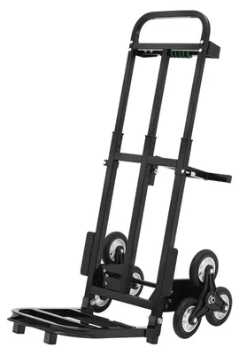 Immagine prodotto di Carrello saliscale - Carrello a 6 ruote - Portata 210 kg - Pieghevole - Manico regolabile in altezza - Per il trasporto su scale - Nero