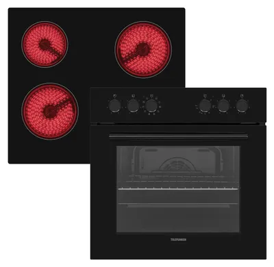 Produktbild von Telefunken ECH65A-B2 Einbauherd-Set | Elektro-Herd-Kochfeld-Kombi | Backofen mit Grill & Umluft | Glaskeramik-Kochfeld