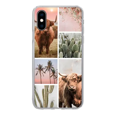 Produktbild von MuchoWow® Handyhülle Schutzhülle Hülle für iPhone X Schottischer Highlander - Sukkulente - Pastell Silikon Softcase Handy Hülle - Handyhülle