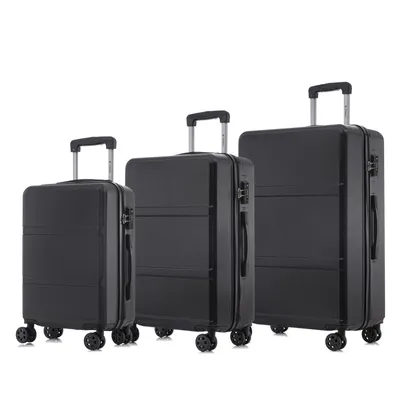 Produktbild von Premium Reisekoffer TSA-Schloss,YKK-Reißverschluss Hartschalen-Koffer Trolley Kabinenkoffer Rollkoffer Suitcase Handgepäck (Schwarz, M-L-XL-Set)