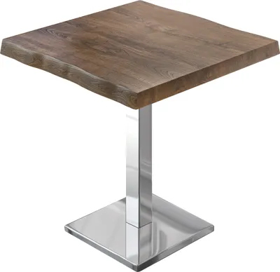 Produktbild von PMD | Bistro Baumkanten Tisch | Quadratisch | 70 x 70 x 77 cm | Walnuß / Edelstahl | Bistrotisch Gastro Tisch