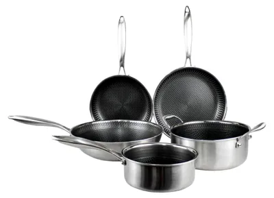 Produktbild von Cook & Pan - Honigtopfset und Pfannenset, 5-teilig, induktionsgeeignet, PFAS-frei, antihaftbeschichtet, wärmeisolierter Griff, Edelstahl