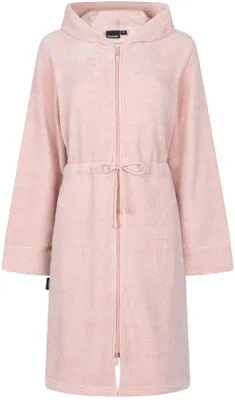 Productafbeelding van Unyqoos® Linolux damesbadjas met rits en capuchon, chenille-microvezel (100% polyester), roze, maat XXL