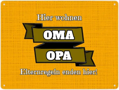 Produktbild von Metallschild XXL in 28x38 cm Hier wohnen Oma & Opa mit Stoffoptik in orange und