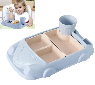 Produktbild von Baby-Teller Autoform – Geteilter Essens-Teller mit Trinkbecherhalter, BPA-frei, Aus Lebensmittelechtem Bambusfaser für Kinder, Blau, 30,6x19x5cm