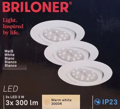 Productafbeelding van LED inbouwspots, set van 3, 3W, verstelbaar, wit, metaal, 3000K, Ø 8,2 cm, merk Briloner