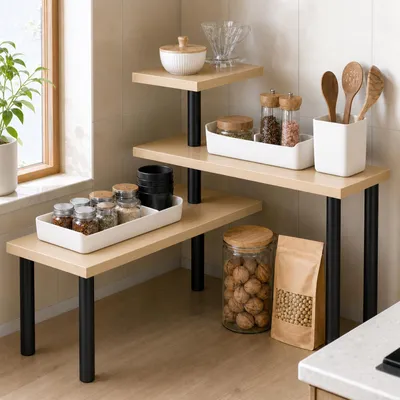 Produktbild von Küchenregal 3 Etagen Metall Holz, Standregal mit Fächern für Küche & Büro