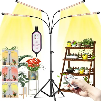 Produktbild von Pflanzenlampe Vollspektrum LED Grow Lampe mit Ständer Sonnenlicht Bodenpflanzenlicht Pflanzenleuchte Tripod einstellbar Wachstumslampe 3 Modi
