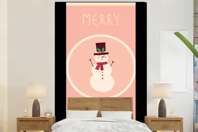 Produktbild von MuchoWow® Fototapete für Wohnzimmer oder Schlafzimmer Wandtapete Vinyl Motivtapete Schneemann - Zitate - Weihnachten - Frohe Weihnachten - Rosa - Winter - 170x260 cm - Wohnzimmertapete