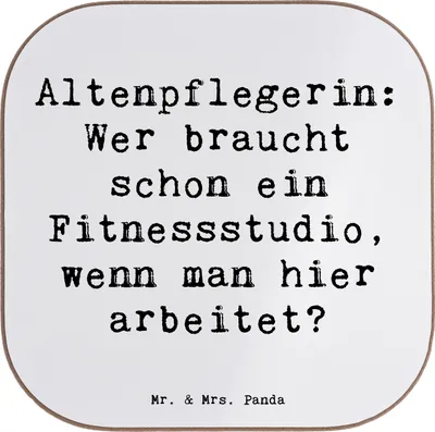 Produktbild von Mr. & Mrs. Panda Untersetzer für Gläser Spruch Altenpflegerin Fitness - Weiß - Geschenk, Berufspassion, gläseruntersetzer, Berufsprodukte, Getränkeuntersetzer, Beruf