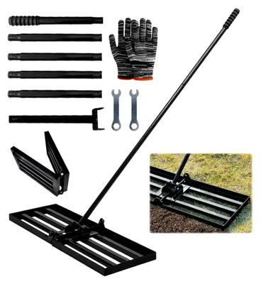 Produktbild von Rasen Nivellierungsrechen, 76 x 25 cm mit Stiel, faltbarer Rasenglätter für Rasen, Sand und Boden im Garten und Golfplatz