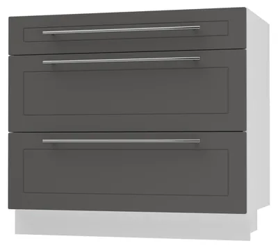 Produktbild von Schubladenunterschrank KVANTUM Vollauszug 90cm Korpus- & Frontfarbe wählbar (Q-D3A/90),graphit matt,weiß