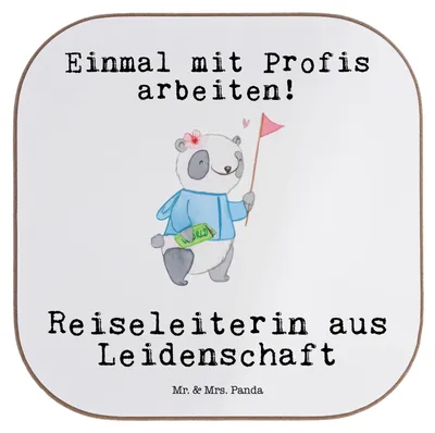 Produktbild von Mr. & Mrs. Panda Holzuntersetzer Reiseleiterin Leidenschaft - Weiß - Geschenk, Tischschoner, Untersetzer Tasse, Coaster, Tassen, gläseruntersetzer, für Gläser