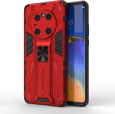 Produktbild von Huawei Mate 40 Pro Hülle, Dual Layer PC TPU Bumper Stoßfest Ständer Schutzhülle für Huawei Mate 40 Pro Rot
