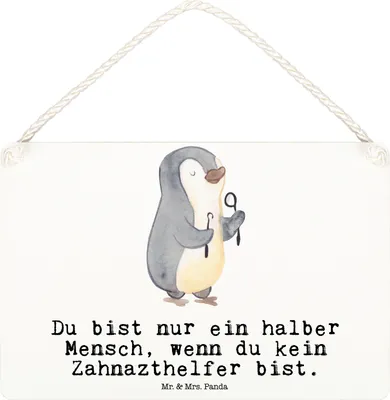 Produktbild von Mr. & Mrs. Panda Wandbild Holz Zahnarzthelfer Herz DIN A6 - Weiß - Geschenk, kleine aufmerksamkeit, Deko, Türschild, Holzschild, Schild, holzbild