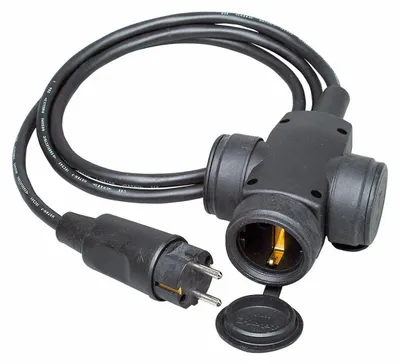 Immagine prodotto di Spina/presa con contatto di terra, IP44, a 3 vie, 3x1,5mm², 1,5m, nero