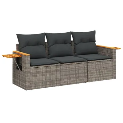 Produktbild von 3-tlg. Garten-Sofagarnitur mit Kissen Grau Poly Rattan