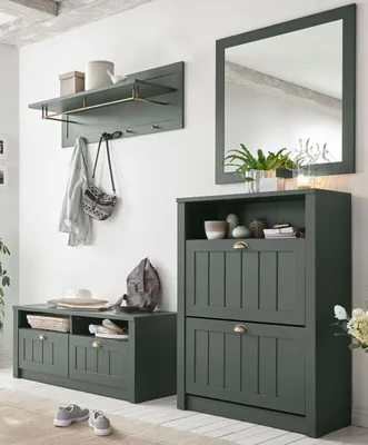 Produktbild von Garderobe Set Forres 4-teilig mit Bank und Schuhschrank Landhaus grün 212 cm