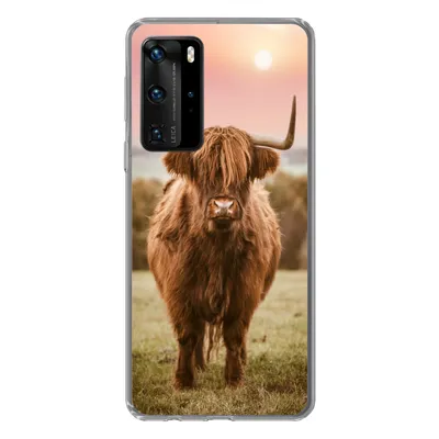 Produktbild von MuchoWow® Handyhülle Schutzhülle Hülle für Huawei P40 Pro Schottischer Highlander - Sonne - Himmel Silikon Softcase Handy Hülle - Schutz