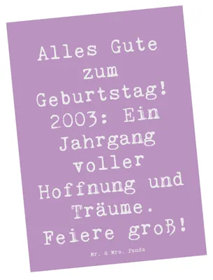Produktbild von Mr. & Mrs. Panda Fotokarte Spruch 2003 Geburtstag - Lavendeltraum - Geschenk, Alles Gute zum, Geburtstagsgeschenk, liebevoll handgefertigte Geschenke, Kunstkarten, Alter