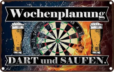 Zdjęcie produktu dla vianmo Blaszany znak 20x30 cm Wochenplanung Dart und Saufen