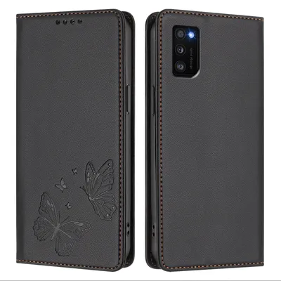 Image de Étui en cuir pour Samsung Galaxy A41, motif papillon, étui portefeuille à rabat avec support, noir