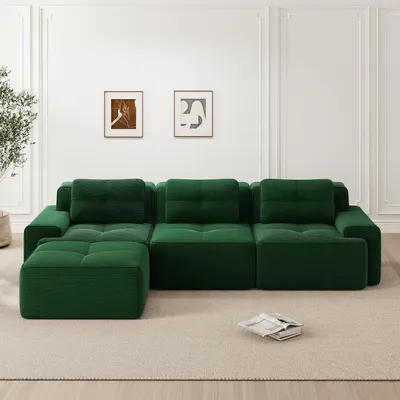 Image de Canapé modulable Cloud Canapé en L Boneless, canapé modulable avec pouf, canapé modulable Cloud, canapé Cloud 3 places en velours côtelé pour salon, vert
