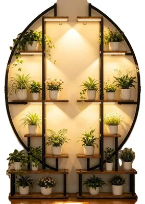 Image de Étagère à plantes, design à 9 niveaux, style industriel vintage, étagère avec éclairage