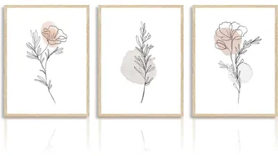 Image de Tableaux sur toile, motifs botaniques, abstraits, minimalistes, fleurs, ensemble de 3, 30x40 cm, sans cadre, couleur beige