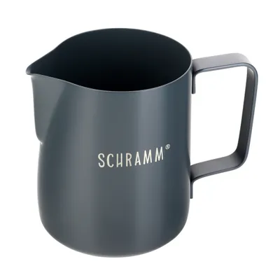 Produktbild von Schramm® Milchkännchen Milchkanne in schwarz oder grau  Edelstahl 350ml Milch aufschäumen Krug Aufschäumkännchen mit Baristastift, Farbe:grau