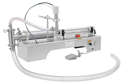 Produktbild von Horizontale pneumatische Flüssigkeitsabfüllmaschine - Luftdruck Füllgerät - Für niedrige bis hohe Viskosität - Für Lebensmittel und Kosmetik - Weiß