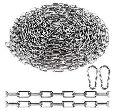 Produktbild von Edelstahlkette 304, 1,5 mm x 10 m, robuste Kette mit 2 Karabinern, Sicherheitskette für Zäune, Tore, Fahrräder und Schlösser