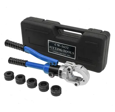 Obrázok produktu pre Hydraulické lisovacie kliešte – Ručný lis na káblové koncovky – Tlak 80 kN – V-čeluste 12–28 mm – Zdvih 15 mm – Otočná hlava o 360° – Modrá/čierna
