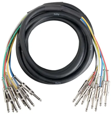 Imagen del producto de Cable Pronomic Stage MJJ8-6, con 8 conectores mono de 6,3 mm en un extremo y 8 conectores mono de 6,3 mm en el otro, longitud: 6 metros