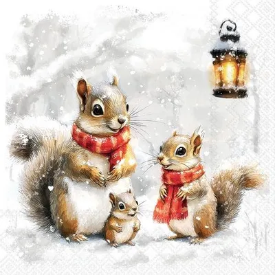Produktbild von 20 Servietten Squirrel Family - Winter-Eichhörnchen an Laterne 33x33cm