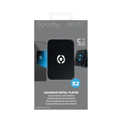 Produktbild von Celly GHOSTPLATE01BK, Magnetischer Clip, Schwarz, Aluminium, Universal, 2 Stück(e), 45 mm
