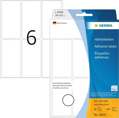 Produktbild von Vielzwecketikett 34x67mm ablösbar weiß VE=10x144 Etiketten
