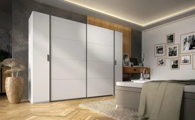 Obrázok produktu pre Veľká šatníková skriňa 270 cm GIRADOT - biela / čierne úchyty
