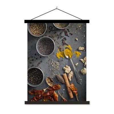 Produktbild von MuchoWow® Textilposter Kräuter auf grauem Hintergrund 120x160 cm mit schwarzem Rahmen - Magnetischer
