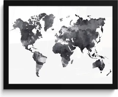 Produktbild von MuchoWow® MuchoWow® Gerahmtes Poster Weltkarte - Aquarell - Schwarz - Weiß 40x30 cm - Poster mit zchwarzem Bilderrahmen - Kunstposter - Wanddekorationen